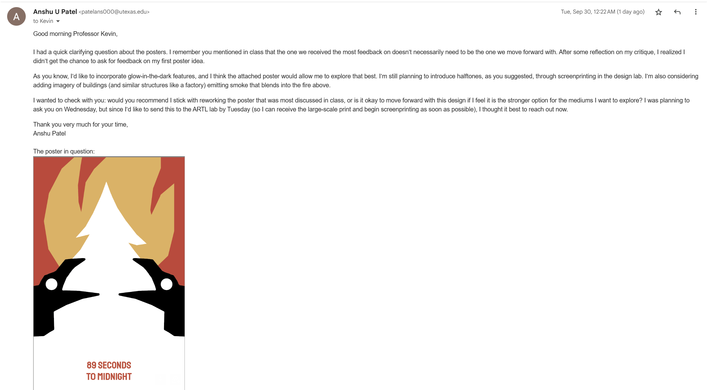 Email to Kevin
